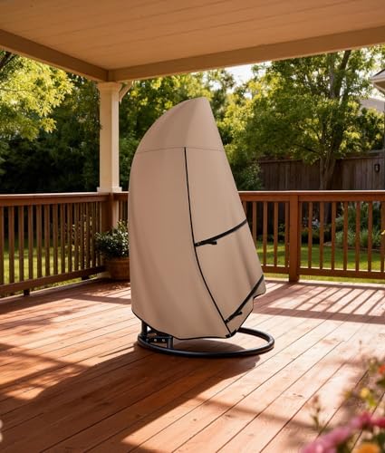 ULTCOVER Patio Hanging Egg Chair Cover - Waterproof Outdoor Single Seat Swing Egg Chair with Stand Cover 45W x 33D x 68H inches - color: Brown, size: Single Seat