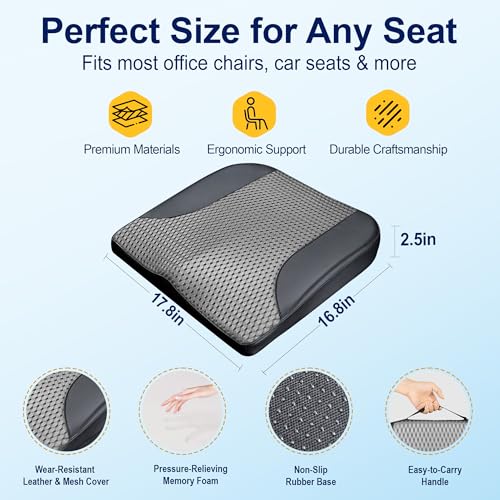 kingphenix Car Seat Cushion – Memory Foam Pad for Driving Comfort – Boosts Height and Relieves Coccyx & Lower Back Pain – Car, Truck, Office Chair (Leather Black & 4D Mesh Gray) - color: Leather Black & 4d Mesh Gray