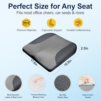 kingphenix Car Seat Cushion – Memory Foam Pad for Driving Comfort – Boosts Height and Relieves Coccyx & Lower Back Pain – Car, Truck, Office Chair (Leather Black & 4D Mesh Gray) - color: Leather Black & 4d Mesh Gray