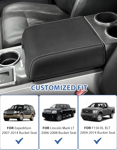 Center Console Cover for Ford F150 XL XLT 2004-2014, Expedition 2007-2014, Lincoln Mark LT 2006-2008, PU Leather Armrest Lid Protector, Anti-Scratch, Gray Stitches (Fits Bucket Seat Console Only) - size: Bucket Seat, 04-14 F150 XL XLT, gray stitch