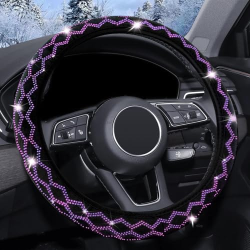 ZHOL Bling Rhinestone Steering Wheel Cover with Crystal Diamond for Women, Sparkling Car Wheel Protector Universal Fit 15 Inch (Black with Purple Diamond, Standard Size(14"" 1/2-15"" 1/4)) - color: Full-Circle Purple Diamond