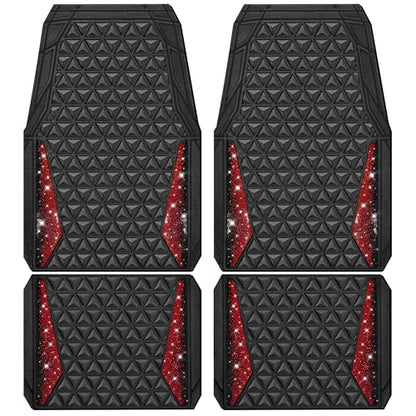 CAR PASS Bling Diamond Car Mats Rubber Floor Mats Full Set Anti-Slip 3D Rhombus Waterproof Trim to Fit Liner Universal Glitter Crystal Sparkly Shining Rhinestone Girl Women SUV Sedan Van, Black Red - color: Red Diamond