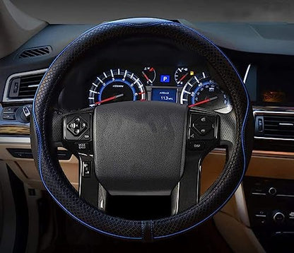 Valleycomfy Steering Wheel Covers Universal 15.75 inch - Genuine Leather, Breathable, Anti Slip & Odor Free (Black with Blue Lines, L(15" 1/2-16")) - color: Black with Blue Lines, size: L(15"1/2-16")