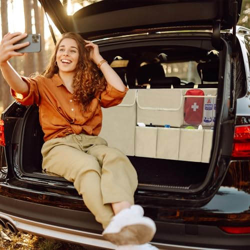 Car Trunk Organizer Backseat Hanging Organizer with Storage Pockets for Subaru Crosstrek, Forester, Outback, Ascent 2000-2024 2025 Car Accessories - color: Beige, size: 40" x 18"
