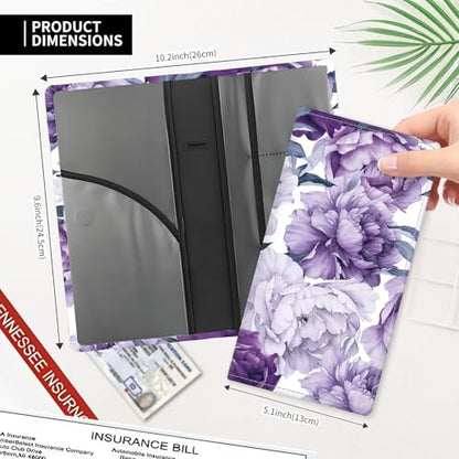 Leather Car Registration and Insurance Card Holder, Cute Car Accessories Vehicle Glove Box Car Organizer for Documents, Cards, License Cute Purple Flowers - color: Cute Purple Flowers