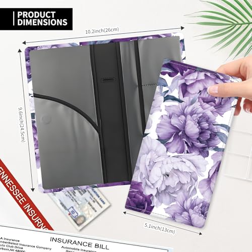Leather Car Registration and Insurance Card Holder, Cute Car Accessories Vehicle Glove Box Car Organizer for Documents, Cards, License Cute Purple Flowers - color: Cute Purple Flowers