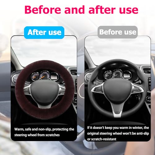 Fluffy Steering Wheel Cover, Winter Warm, Suitable for Most Car Steering Wheels in The 14-15 Inch Range (Coffee, 1PCS) - color: Coffee, size: 1PCS
