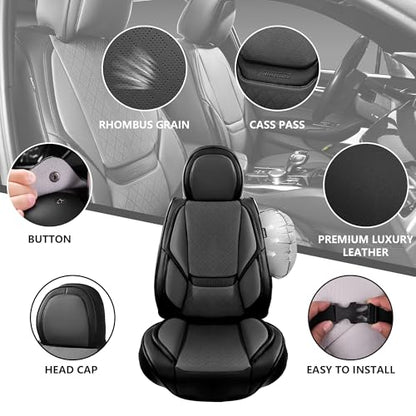 CAR PASS Nappa Leather Car Seat Covers 5 Seat, Luxury Lumbar Support Seat Cover Full Set, Waterproof Breathable Durable All Coverage Leatherette Seat Covers for SUVs,Pickups,Trucks,Vehicles (Gray) - color: Black and Gray