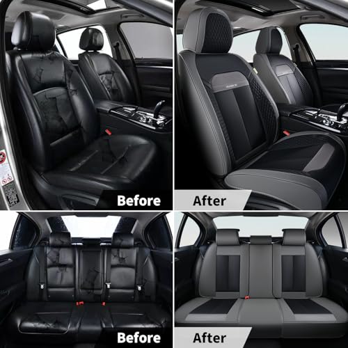 Car Seat Covers Front Set, Black Car Seat Cover, Breathable Premium Leather Seat Covers, Automotive Vehicle Seat Covers for Cars Trucks Vans SUVs Sedans (Grey Black) - color: Gary&Black, size: Frontpair