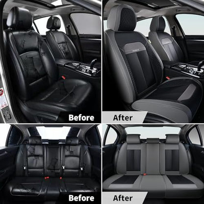 Car Seat Covers Front Set, Black Car Seat Cover, Breathable Premium Leather Seat Covers, Automotive Vehicle Seat Covers for Cars Trucks Vans SUVs Sedans (Grey Black) - color: Gary&Black, size: Frontpair