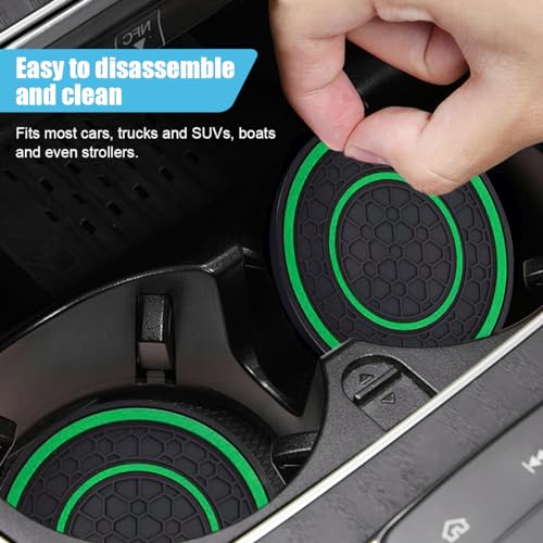 2PCS Car Cup Holder Coasters, 2.75 Inch Auto Non-Slip Anti Dust Cup Mats, Console Cup Holder Insert Coaster Auto Insulated Mats, Universal Interior Accessories for Most Cars (Green) - color: Green