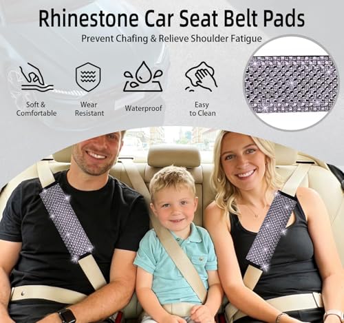 NBTEPEM 2 Pack Bling Car Seat Belt Covers, Diamond Seatbelt Shoulder Protection, Rhinestones Seat Belt Strap Cover Shoulder Pad, Universal Car Interior Accessories Fit for Car/Truck/SUV(Light Purple) - color: Purple
