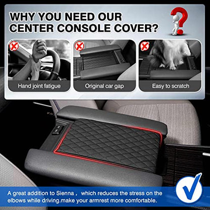 Autorder Center Console Cover for Toyota Sienna 2021-2025 2026 Accessories Memory Foam Armrest Cushion with Anti-Scratch Leather Protector Covers Black - size: 21-26 Sienna