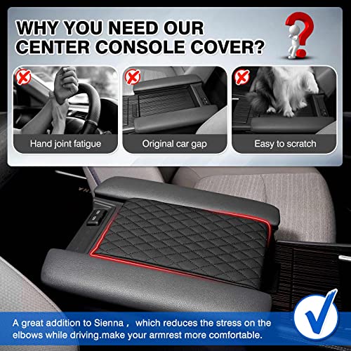 Autorder Center Console Cover for Toyota Sienna 2021-2025 2026 Accessories Memory Foam Armrest Cushion with Anti-Scratch Leather Protector Covers Black - size: 21-26 Sienna