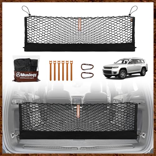 Truck Bed Cargo Net Trunk Netting Compatible with 2021-2025 2026 Jeep Grand Cherokee L (3-Row GCL) Accessories, Pickup Cargo Organizer SUV Sedan Storage Net w/Heavy Duty Carabiners - style: 2021+ Grand Cherokee L (3-Row)