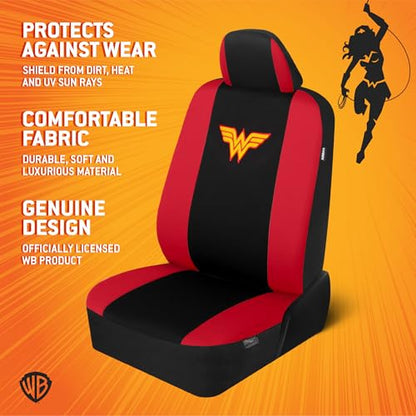 BDK Wonder Woman Car Seat Covers - Full 9 Piece Set - Warner Brothers Polyester Seat Protectors Black & Red - size: Full Set, style: Wonder Woman