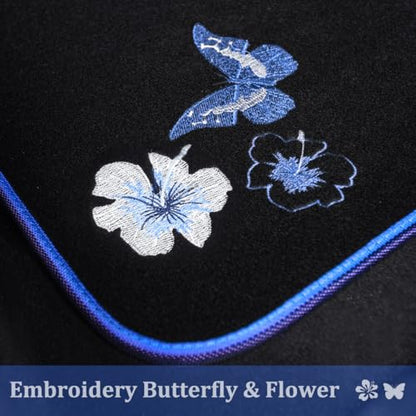 CAR PASS Universal Fit Embroidery Butterfly and Flower Car Floor Mats, Blue Car Floor Mats Fit 95% Automotive,SUVS,Sedan,Vans,for Women,Girly,Set of 4 (Black with Blue) - color: Blue Butterfly and Flower