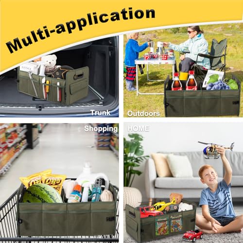 Car Trunk Organizer, Car Organizers and Storage Collapsible Multi Compartment Container Box, Adjustable Car Accessories for SUV Sedan Truck, Standard Size, Green - color: Green, size: Standard