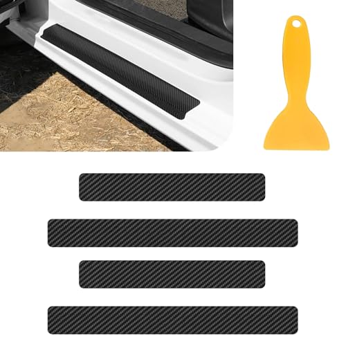 Car Door Sill Protector 4D Carbon Fiber Door Sill Guards Interior Trim Sticker, 4PCS Universa Carbon Fiber Anti-Scratch Entry Edge Guard Protection Trim Strips Black Car Accessories (Black 4D) - size: Black 4D