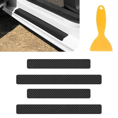 Car Door Sill Protector 4D Carbon Fiber Door Sill Guards Interior Trim Sticker, 4PCS Universa Carbon Fiber Anti-Scratch Entry Edge Guard Protection Trim Strips Black Car Accessories (Black 4D) - size: Black 4D