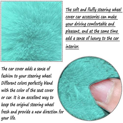 Fluffy Steering Wheel Cover for Women Fuzzy Steering Wheel Cover Winter Warm Faux Wool Plush Car Wheel Cover Furry Steering Wheel Protector Universal Fit 15 Inch (Green) - color: Green