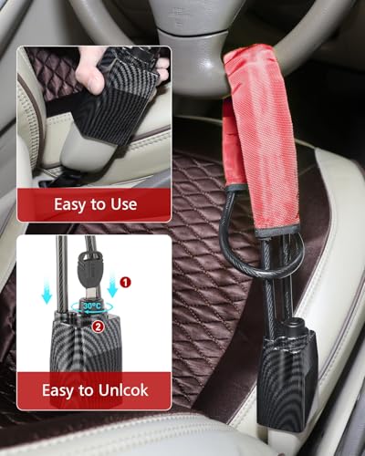 Upgraded car Steering Wheel Lock, seat Belt Lock and Anti-Theft Device, Water Transfer Printing Process, 3 Keys, Multi-Functional, Suitable for Most Vehicles, SUVs and Golf cart Security (red). - color: RED2