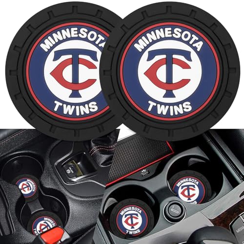 Baseball Fans Car Cup Holder Coasters for Minnesota Twins Fans, 2 Pack Twins Silicone Non-Slip Cup Mats, 2.75" Car Cup Holder Inserts for Auto Interior - color: dTw166ins