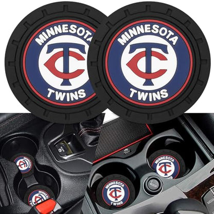 Baseball Fans Car Cup Holder Coasters for Minnesota Twins Fans, 2 Pack Twins Silicone Non-Slip Cup Mats, 2.75" Car Cup Holder Inserts for Auto Interior - color: dTw166ins
