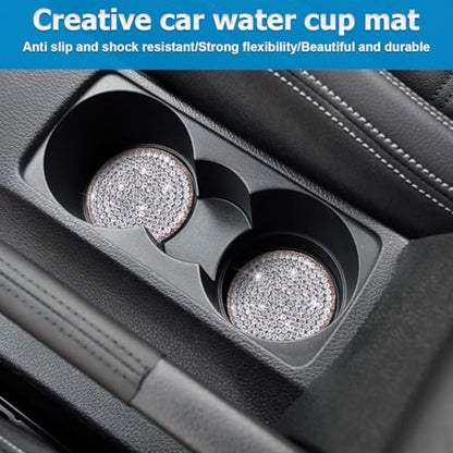 Bling Car Cup Holder Coaster, 2PCS 2.75 Inch Crystal Rhinestone Anti Slip Vehicle Drink Cup Mat for Women Girls, Auto Interior Embedded in Ornaments. Universal Fit (Golden Diamond) - color: Golden Diamond