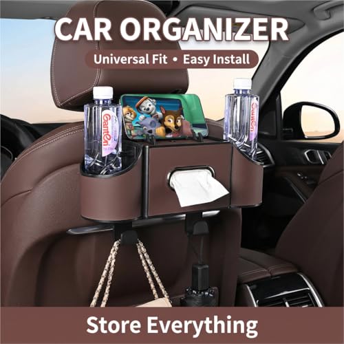 4-in-1 car organizer back seat, Multi-Pocket backseat car cup holder, Universal back seat cup holders for cars, car organization, for Travel & Daily Use (KARTAN)