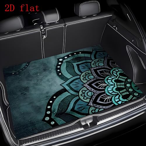 Universal Car Trunk Mat, All Weather Trunk Protection Cargo Liner, Stylish Vehicle Interior Accessories, Durable Cargo Mat Rear Trunk Line Suitable for Most Car (Blue-Green Mandala, 29" x 39") - color: Blue-Green Mandala
