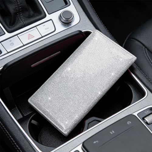 Car Registration and Insurance Holder, PU Leather Automotive Glove Box Document Compartment Organizer with Magnetic Shut, Cards Driver License Holder, Universal Vehicle Accessories (Silver) - color: Silver