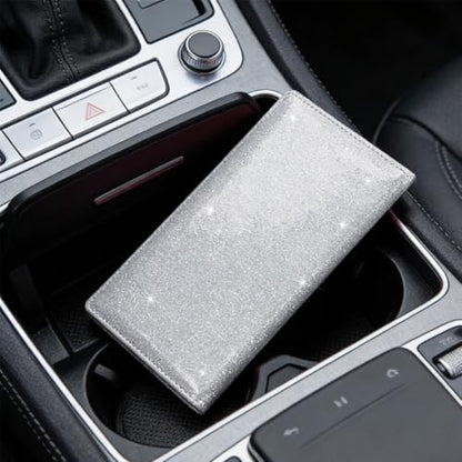 Car Registration and Insurance Holder, PU Leather Automotive Glove Box Document Compartment Organizer with Magnetic Shut, Cards Driver License Holder, Universal Vehicle Accessories (Silver) - color: Silver