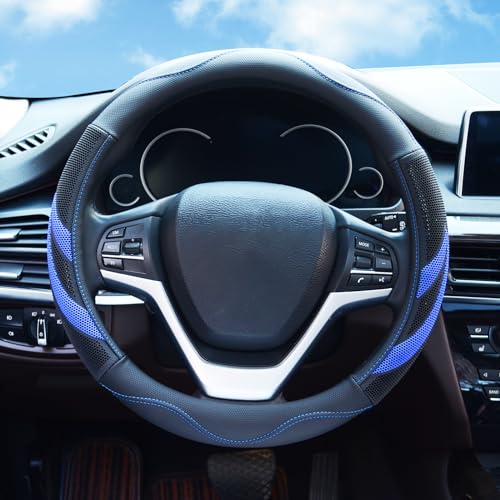 Alusbell Microfiber Leather Steering Wheel Cover Breathable Auto Car Steering Wheel Cover for Men and Women Universal 15 Inches (Blue) - color: Blue