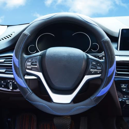 Alusbell Microfiber Leather Steering Wheel Cover Breathable Auto Car Steering Wheel Cover for Men Large-Size with 15 1/2 inches-16 inches Outer Diameter Blue - color: Blue-L