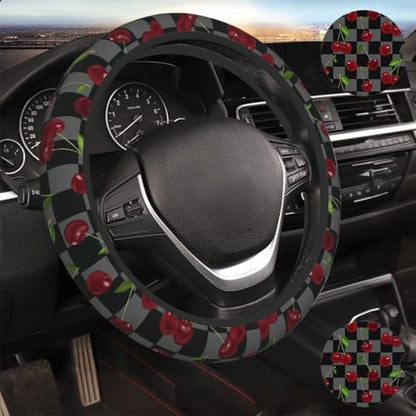 Red Cherry Steering Wheel Cover Car Accessories - color: Red Cherry Black Grey Checkered