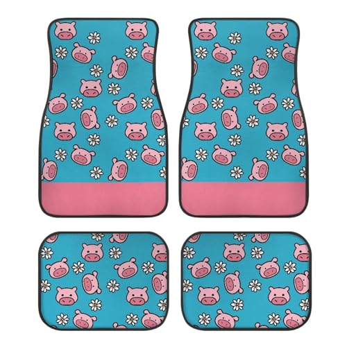 Pig Flower Blue Car Floor Mats Front & Rear Car Mats Universal Fit for SUV,Vans,sedans, Trucks,Set of 4pcs Car Carpet - color: Pig Flower Blue