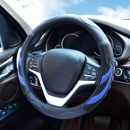 Alusbell Microfiber Leather Steering Wheel Cover Breathable Auto Car Steering Wheel Cover for Men and Women Universal 15 Inches (Blue) - color: Blue
