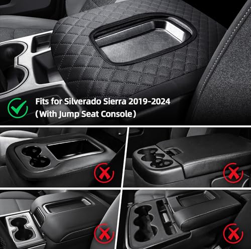 Center Console Cover Fit for Chevy Silverado 2019-2025 Jump Seat Console, Car Armrest Seat Box Cover (ONLY for Split Bench Jump Seat Console)