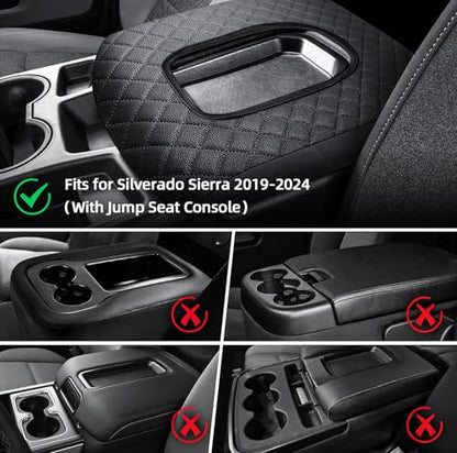 Center Console Cover Fit for Chevy Silverado 2019-2025 Jump Seat Console, Car Armrest Seat Box Cover (ONLY for Split Bench Jump Seat Console)