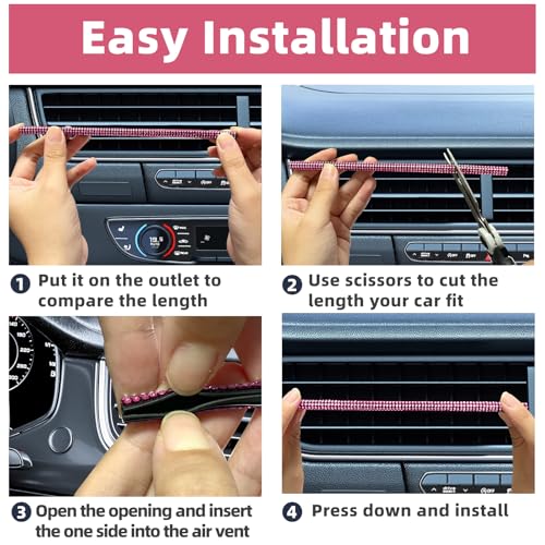 NBTEPEM Bling Car Air Conditioner Decoration Strip for Vent Outlet, 10 PCS Universal Rhinestone Car Vent Outlet Trim Decorations, Bling Interior Accessories for Women and Girls (Pink) - color: Pink