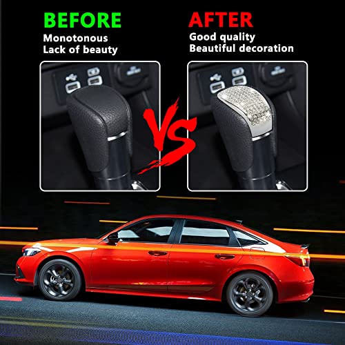 TOMALL Bling Gear Shift Knob Cover Compatible with Honda Civic 11th 2022-2023 for CRV 2023-2024 Diamond Crystal Auto Decorative Accessories for Car (Silver)