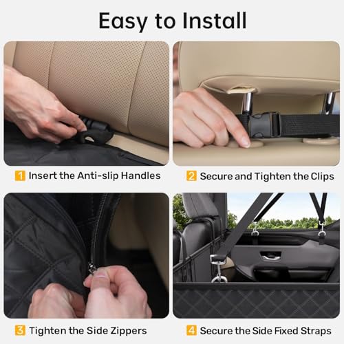 Dog Car Seat Cover for Back Seat Hard Bottom, [Powerful Holds 450 Ibs] [Space+50%] 600D Waterproof Non-Slip Car Hammock, Back Seat Extender Dogs, Sedans/SUVs/Trucks, Standard, Black