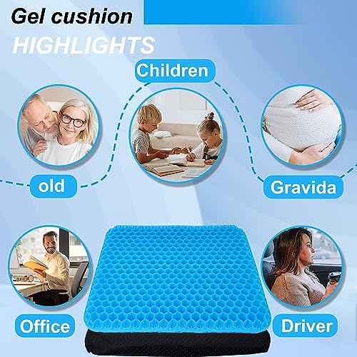 Yimiyaa Gel Seat Cushion, Double Thick Egg Gel Cushion for Pressure Pain Relief, Breathable Wheelchair Cushion Chair Pads for Car Seat Office Chair Blue - color: Blue