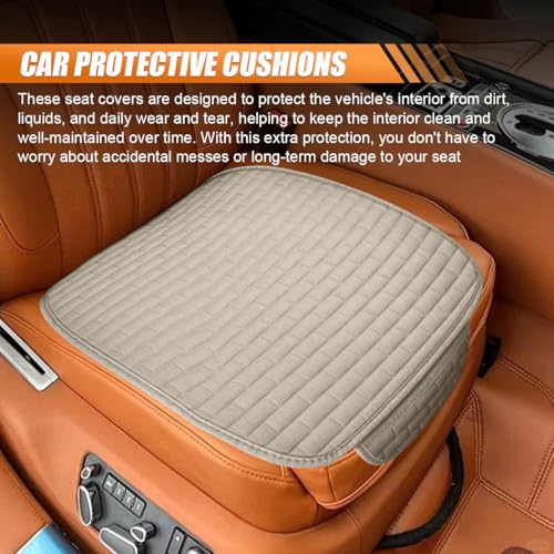 Car Front Seat Cover, Breathable Linen Automotive Seats Cushion, Anti-Slip Vehicle Seat Pad with Storage Pocket, Universal Auto Seats Protection Mat (BeigeSg)