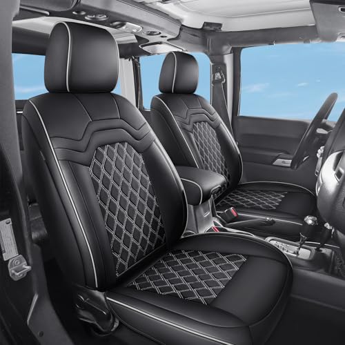 Huidasource Wrangler JK 2007-2017 4-Door Seat Covers Full Set, Custom Fit Breathable Wrangler Unlimited Rubicon Sahara Sport High Altitude Willys Seat Cover (Full Set/Black&White) - color: Full Set/Black & White, size: 07-17 Wrangler JK 4-Door