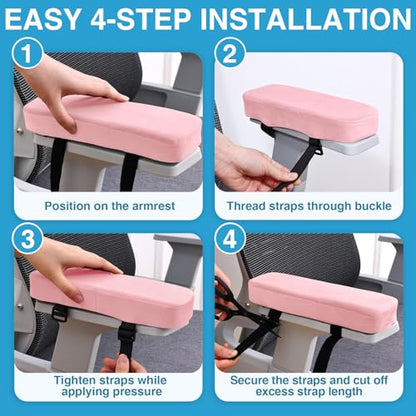 Smiry Ergonomic Office Chair Armrest Pads, Memory Foam Arm Rest Covers, Non-Slip Armrest Cushion with Adjustable Buckles and Straps, Elbow Relief for Desk, Gaming & Wheelchair (Blush Pink, Set of 2) - color: Blush Pink