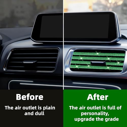 NBTEPEM Bling Car Air Conditioner Decoration Strip for Vent Outlet, 10 PCS Universal Rhinestone Car Vent Outlet Trim Decorations, Bling Interior Accessories for Women and Girls (Green) - color: Green