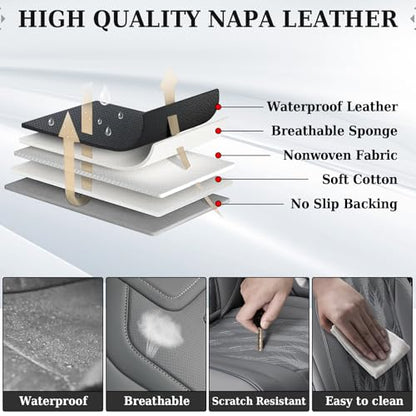 Coverado Rear Leather Seat Covers for Ford F150 2015-2026, F250 F350 F450 2017-2026, Car SUV Pickup Truck Seat Protection, Gray