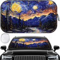 Foldable Windshield Sun Shade for Car – 240T Reflective UV and Heat Shield with Storage Bag | Keeps Interior Cool - color: Mountain Scenery & Starry Sky